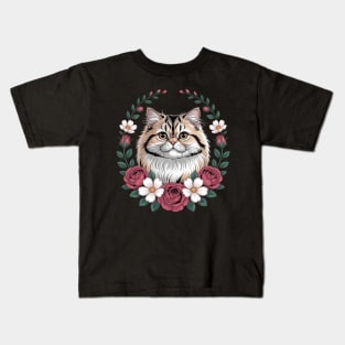 Roses Flowers British Longhair Cat Highland Straight Kids T-Shirt